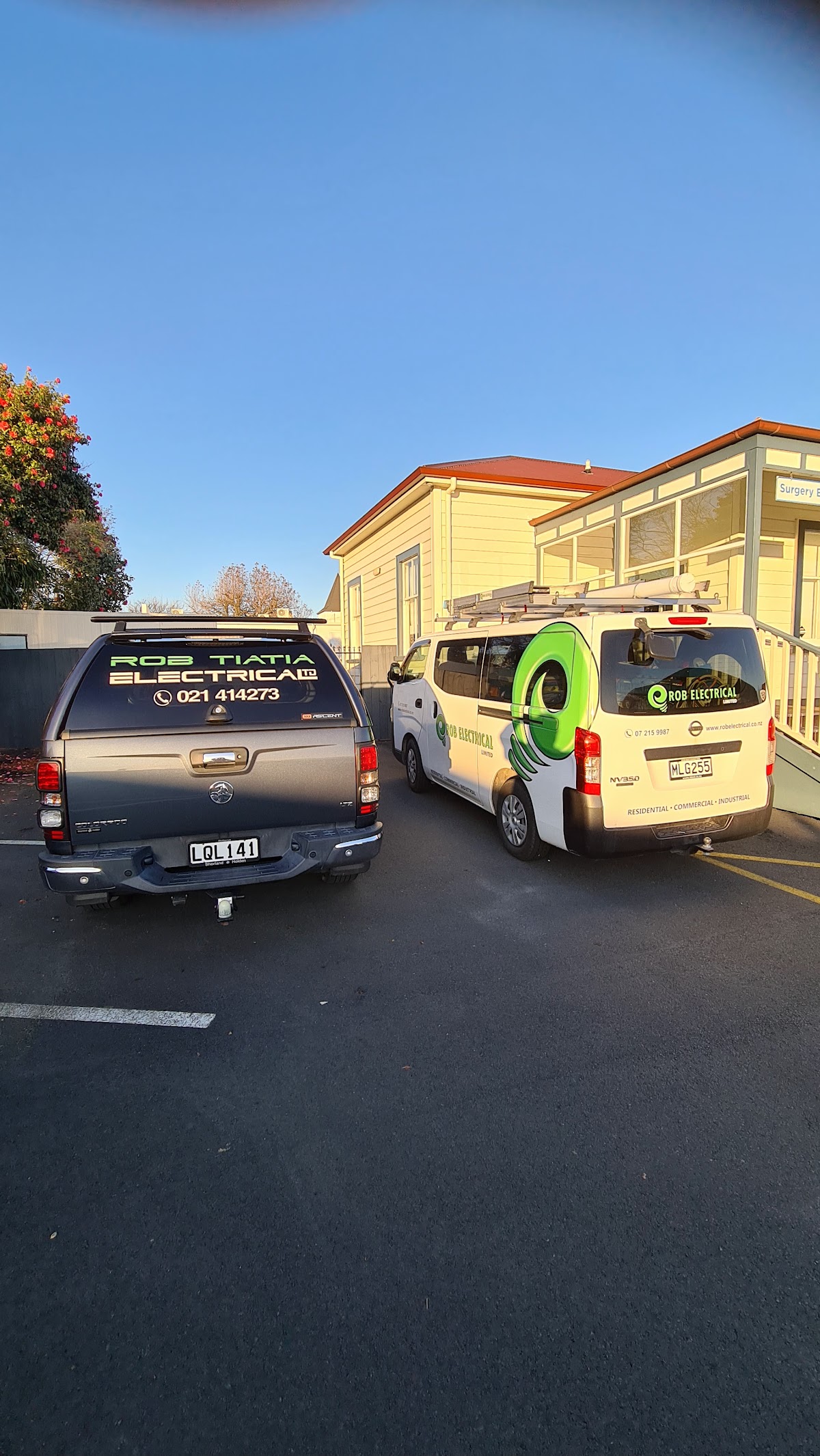 The Rob Tiatia Electrical signed van and ute in Rotorua